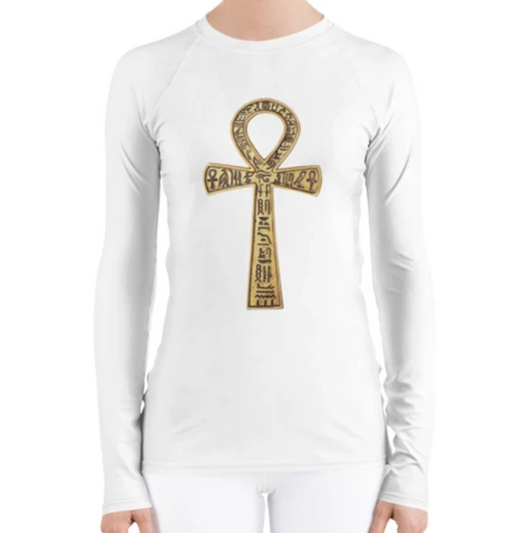 Inner Alkebulan™ Women's White Long-Sleeve Ankh T-Shirt