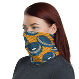 African Fabric Print Orange & Blue Neck Gaiter Face Mask