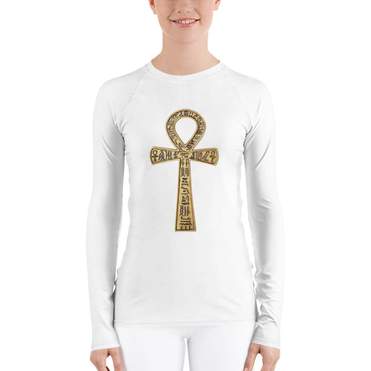 Inner Alkebulan™ Women's White Long-Sleeve Ankh T-Shirt